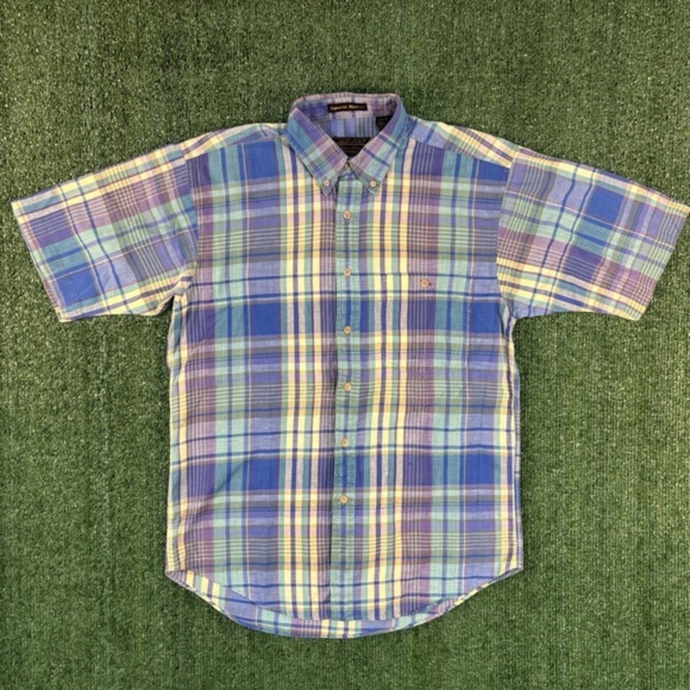 Vintage LL Bean Shirt‎ Mens Medium Multi Button Plaid Multicolor Outdoor Casual